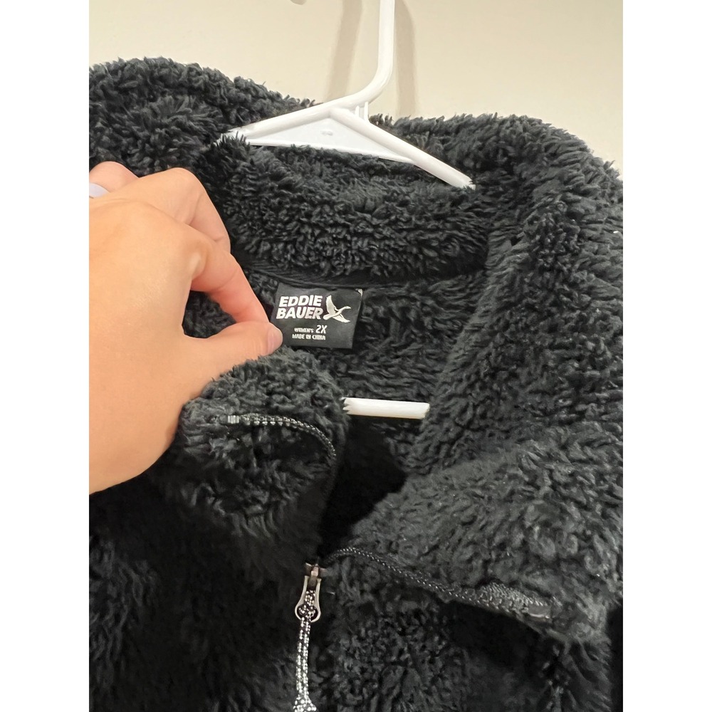 Eddie Bauer Fleece Sherpa Quarter Zip Jacket Black Warm Cozy Women Size 2XL - Picture 4 of 6